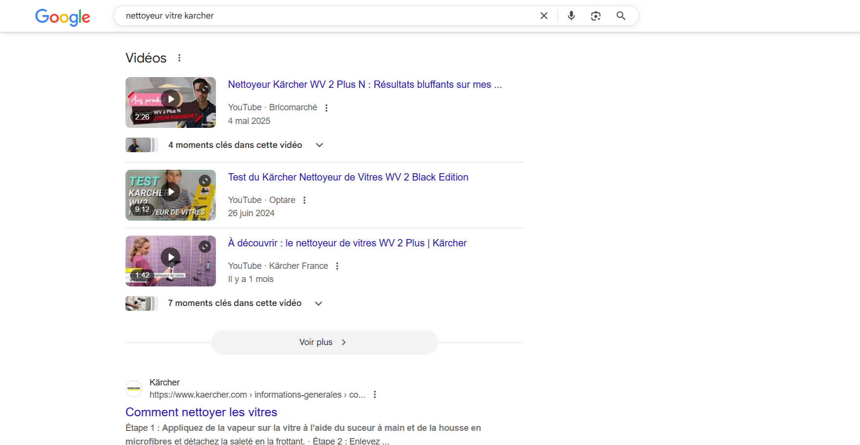 Résultats de recherche Google : nettoyeur vitres karcher